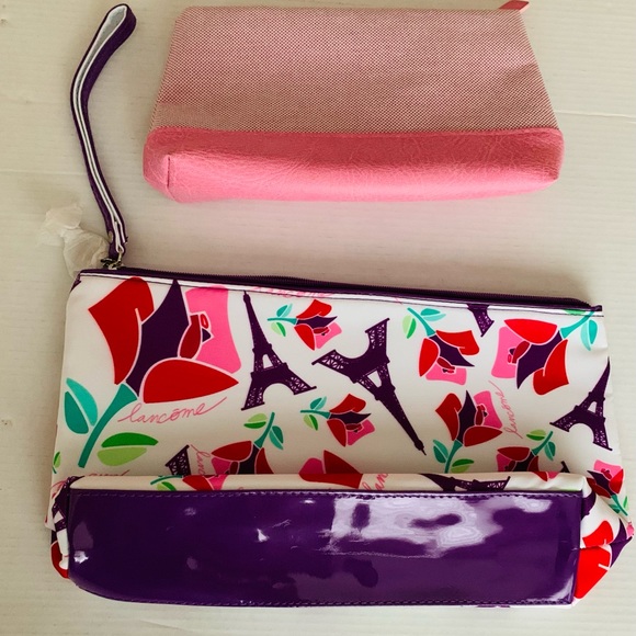 Set of 2 cosmetic make-up bags pink Estee Lauder bag white & purple Lancome bag - Picture 2 of 11